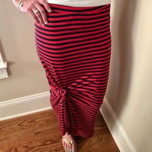 Red and Navy Striped Maxi Skirt